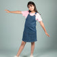 Girls Kids Blue Denim Pinafore Dress With Pure Cotton Pink Half Sleeve T-shirt