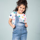 Girls Kids Summer Premium Denim Dungaree with T'shirt Combo Set (Light Blue)