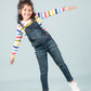 Girls Kids Summer Premium Denim Dungaree with T'shirt Combo Set (Dark Blue)