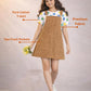 Classic Corduroy Girls Kids Pinafore Dress with Half Sleeve T-Shirt (Beige)
