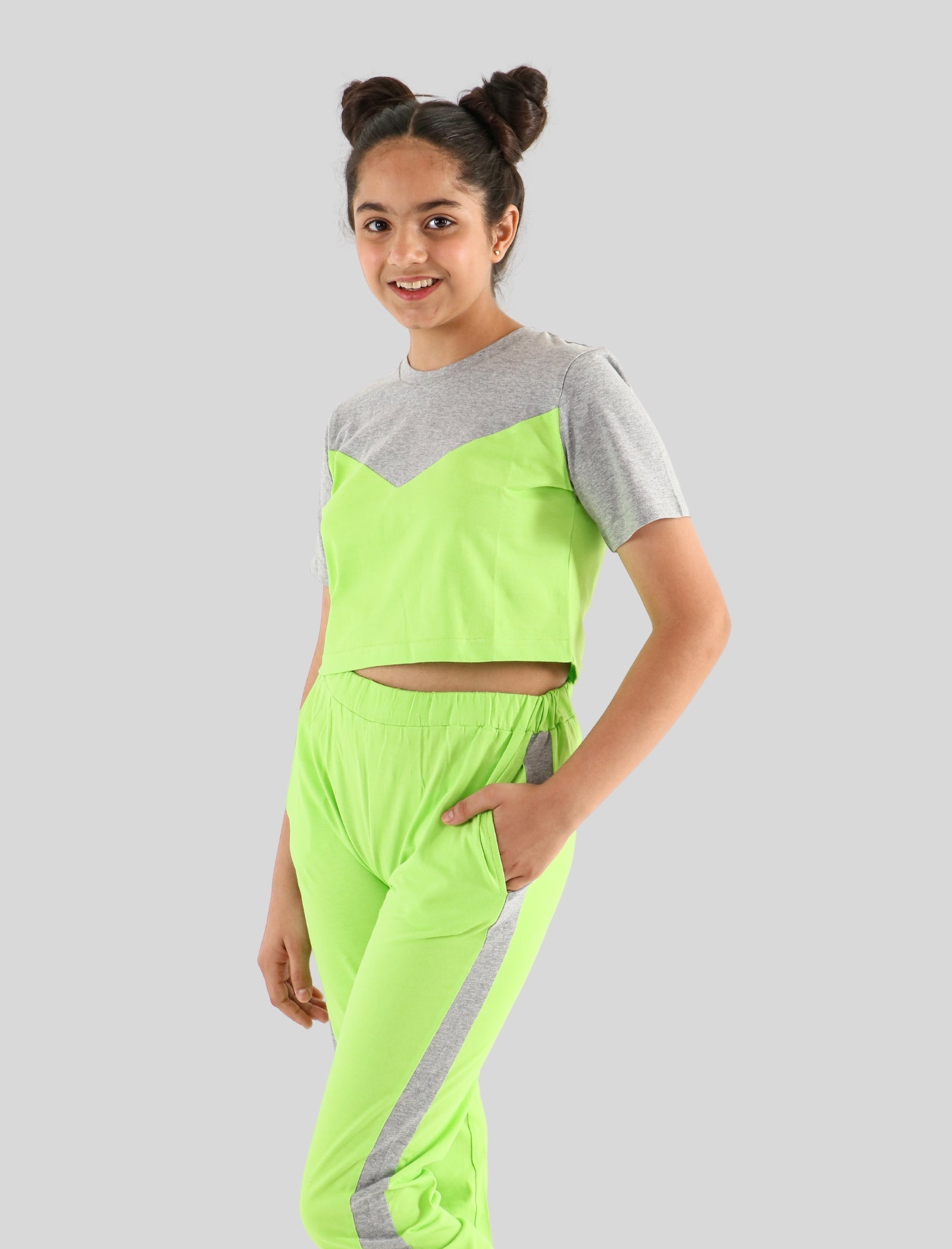 Girls Kids Co-ord Set Jogger Pant with Crop Top For Summer Wear (Lime –  Tweeny Mini