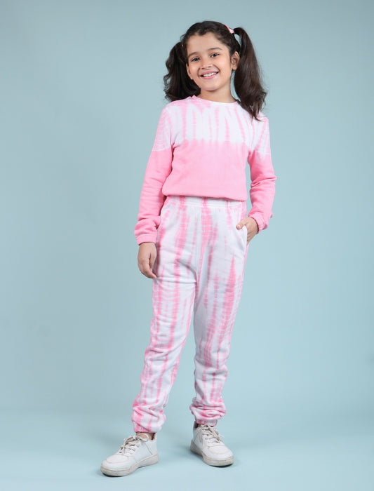 Girls Kids Co-ord Set Tie-Dye Jogger Pant with Sweatshirt For Winter Wear