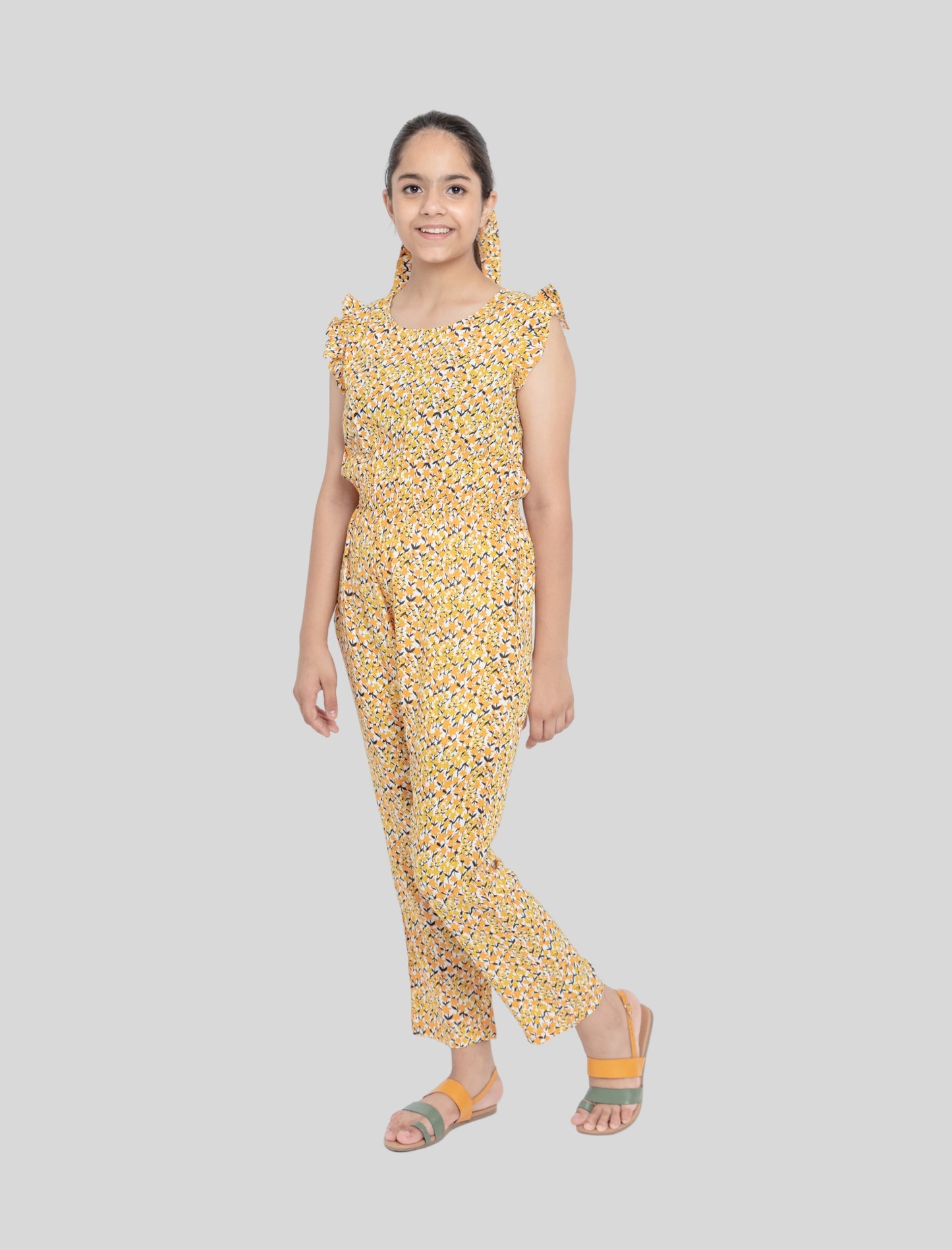 Girls Kids Summer Tiny Floral Jumpsuit (Yellow)
