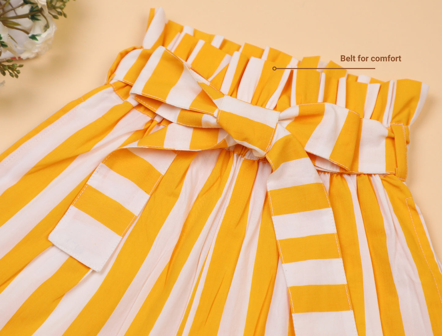 Girls Kids Pure Cotton Summer Striped Shorts (Yellow)