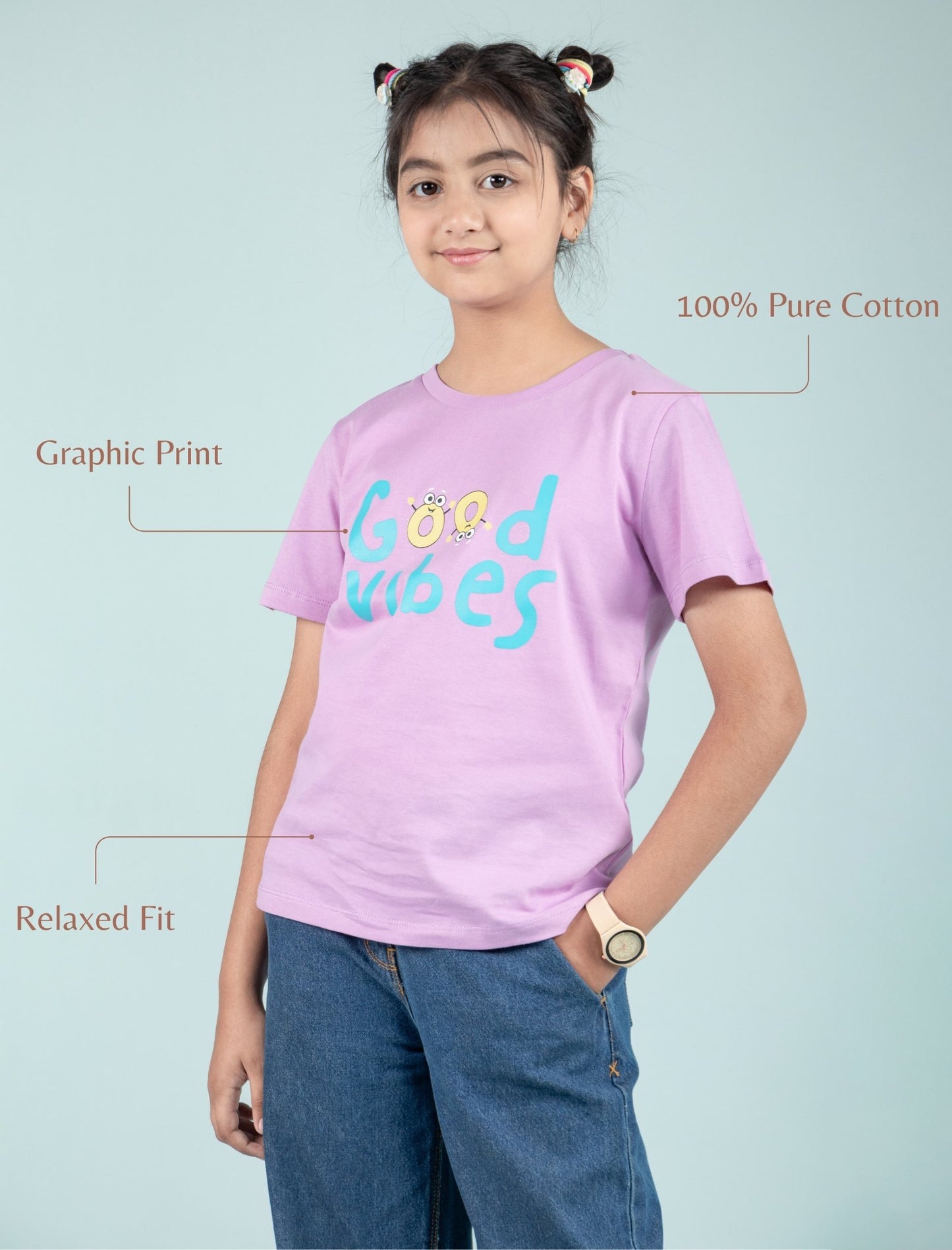 Kids Girls Graphic Printed Pure Cotton Half Sleeve Summer Tshirt