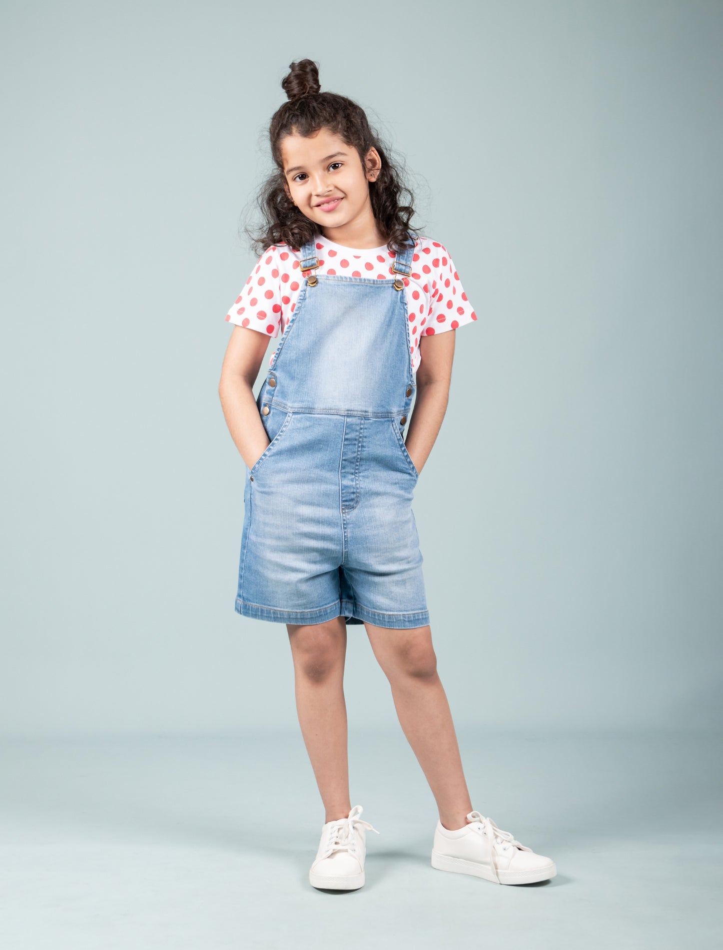 Girls Kids Summer Premium Denim Short Dungaree with T'shirt Combo set