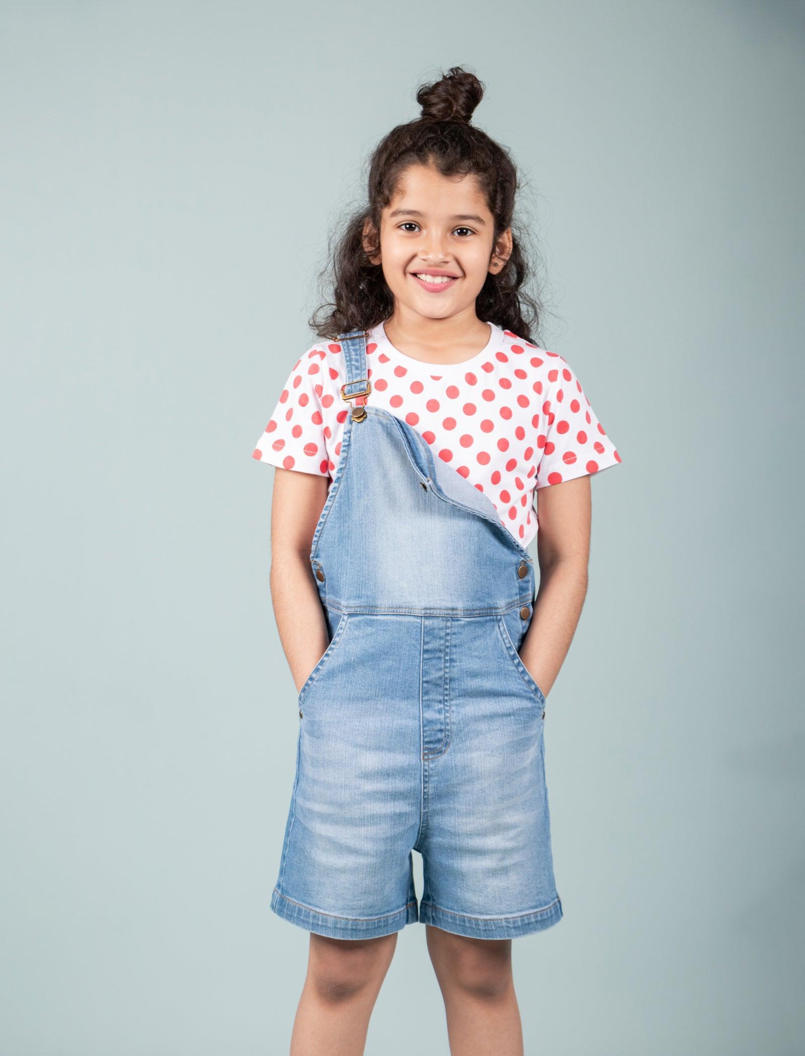 Girls Kids Summer Premium Denim Short Dungaree with T'shirt Combo set –  Tweeny Mini