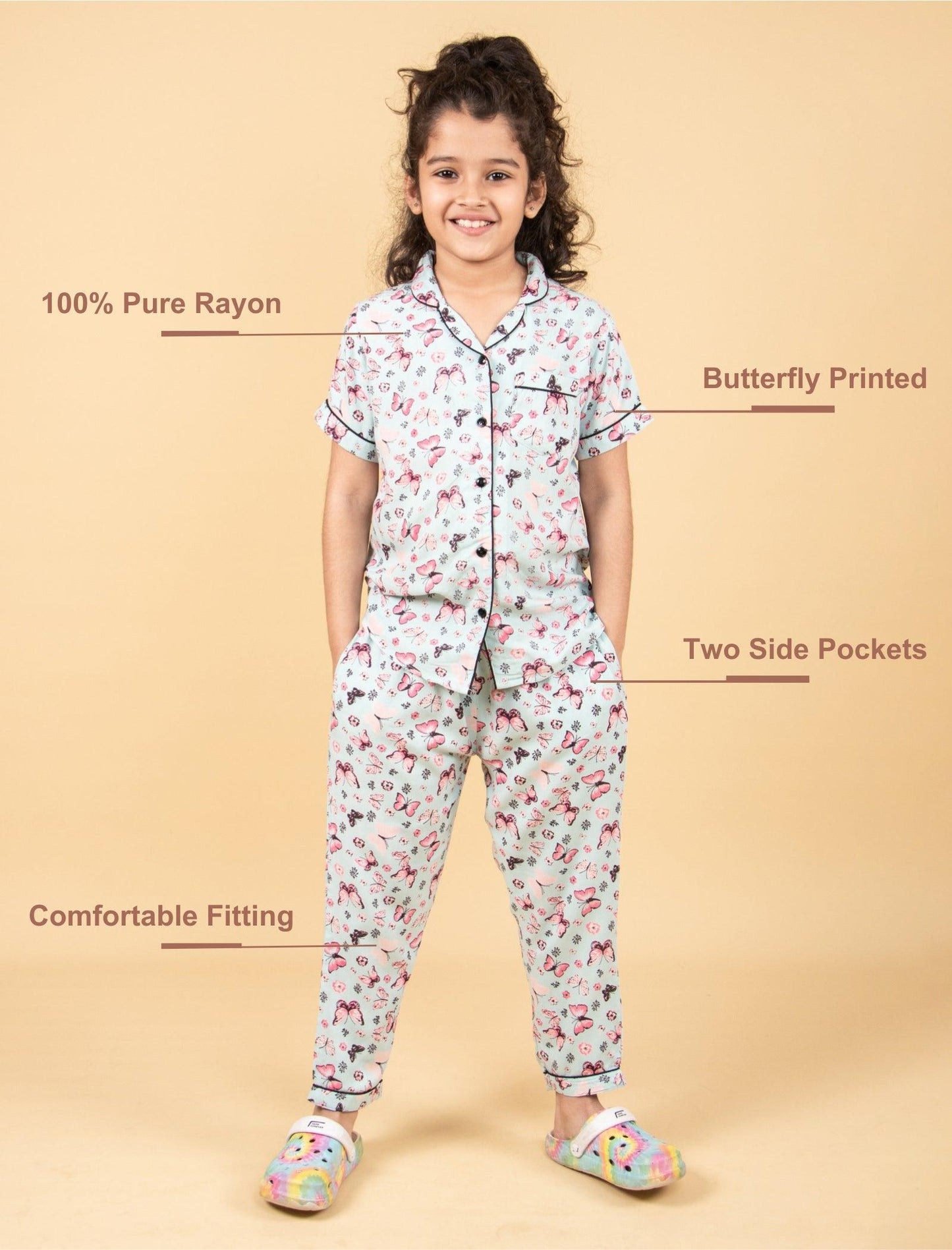 Cute Butterfly Printed Night Suit (Blue)