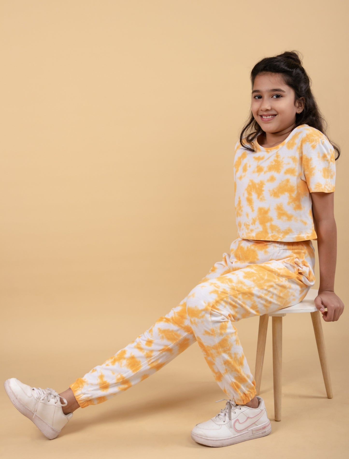 Girls Kids Tie-Dye Co-ord Set with Joggers Pant and Crop Top For Summer Wear (Iced Mango)