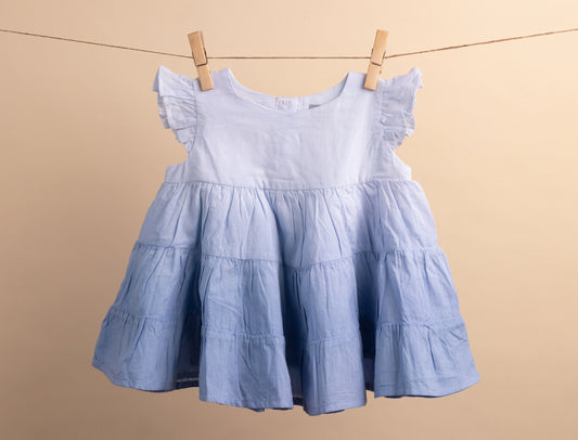 New Born Infant Baby Girl Ombre Tie-Dye Pure Cotton Frock (Blue)