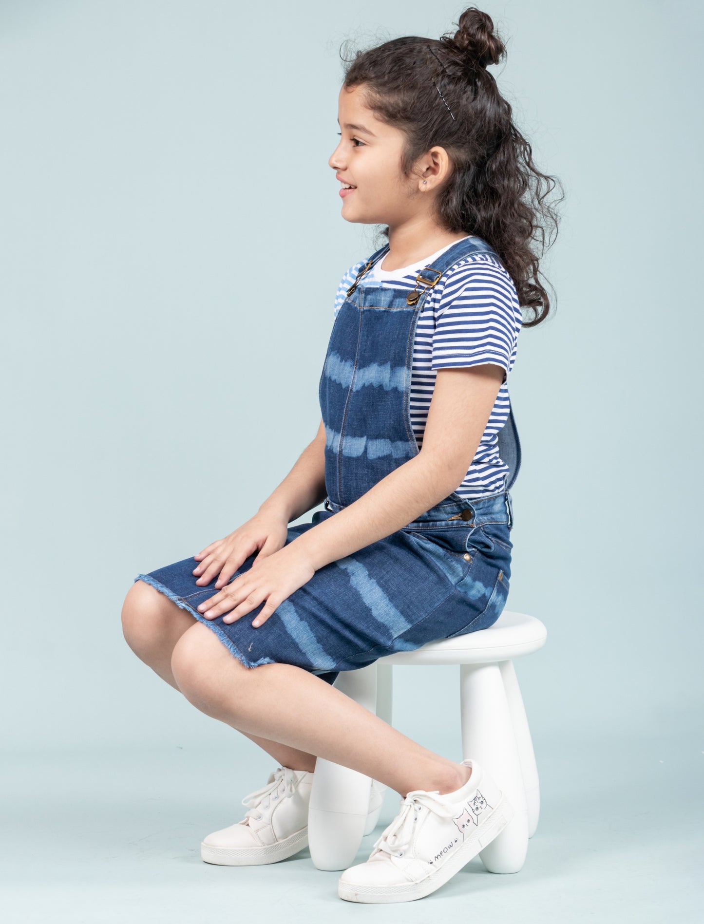 Girls Kids Summer Premium Tie Dye Denim Short Dungaree with T'shirt Combo set