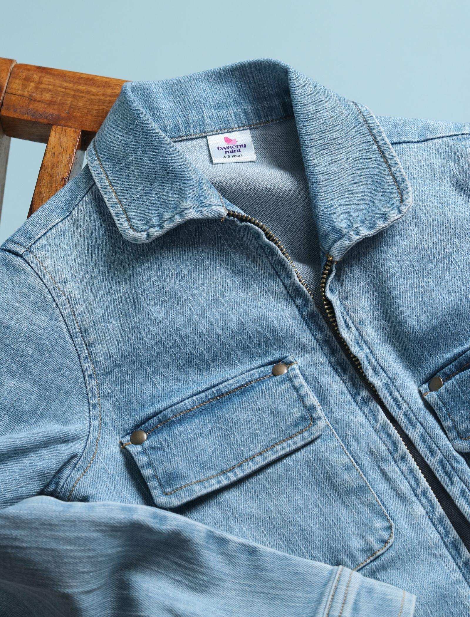 Premium Denim Jacket for Girls Kids (Blue) - Tweeny Mini