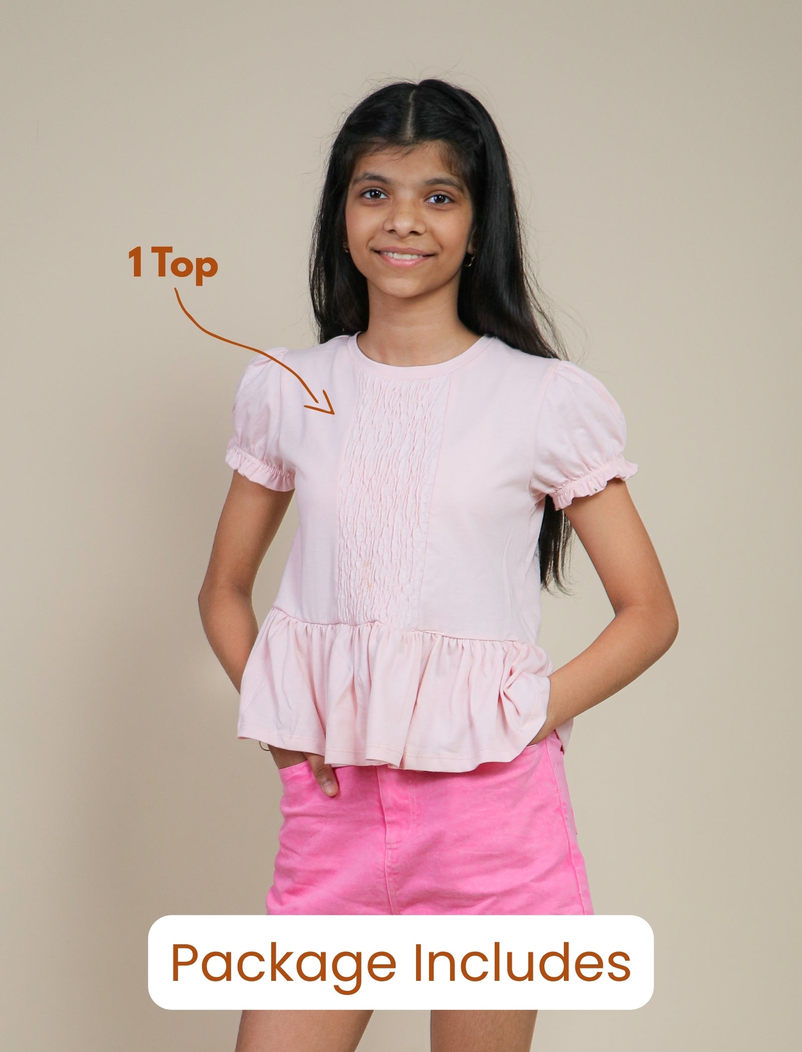 Girls Tops for Summer | Pure Cotton Smocked Peplum Top – Blush Pink