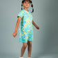 Girls Kids Cotton Tie-Dye T-shirt and Shorts Loungewear Co-ordinate Set (Lemon Green)