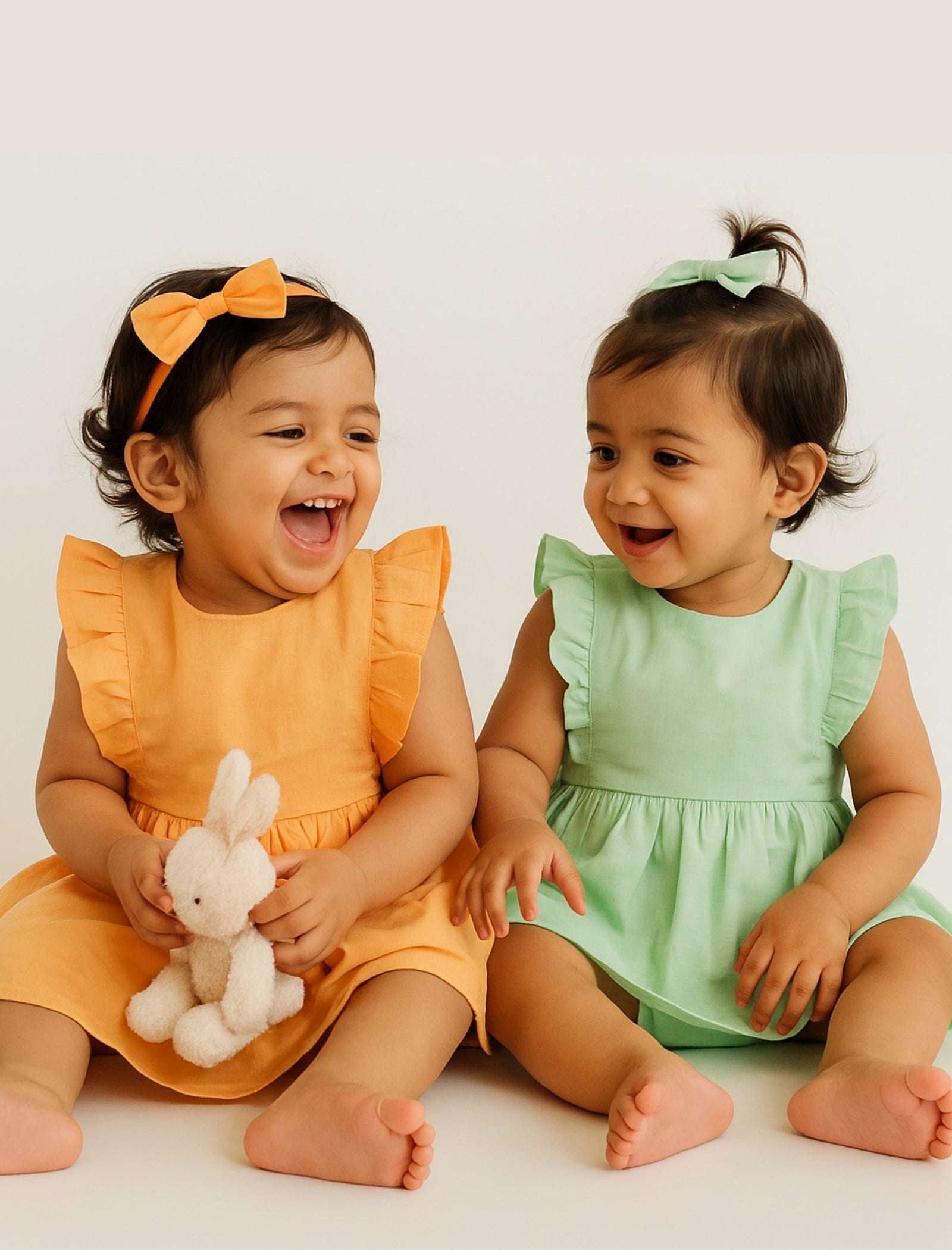 Pure Cotton Summer Dress for Baby Girl with Matching Headband (Sunbeam Orange) - Tweeny Mini