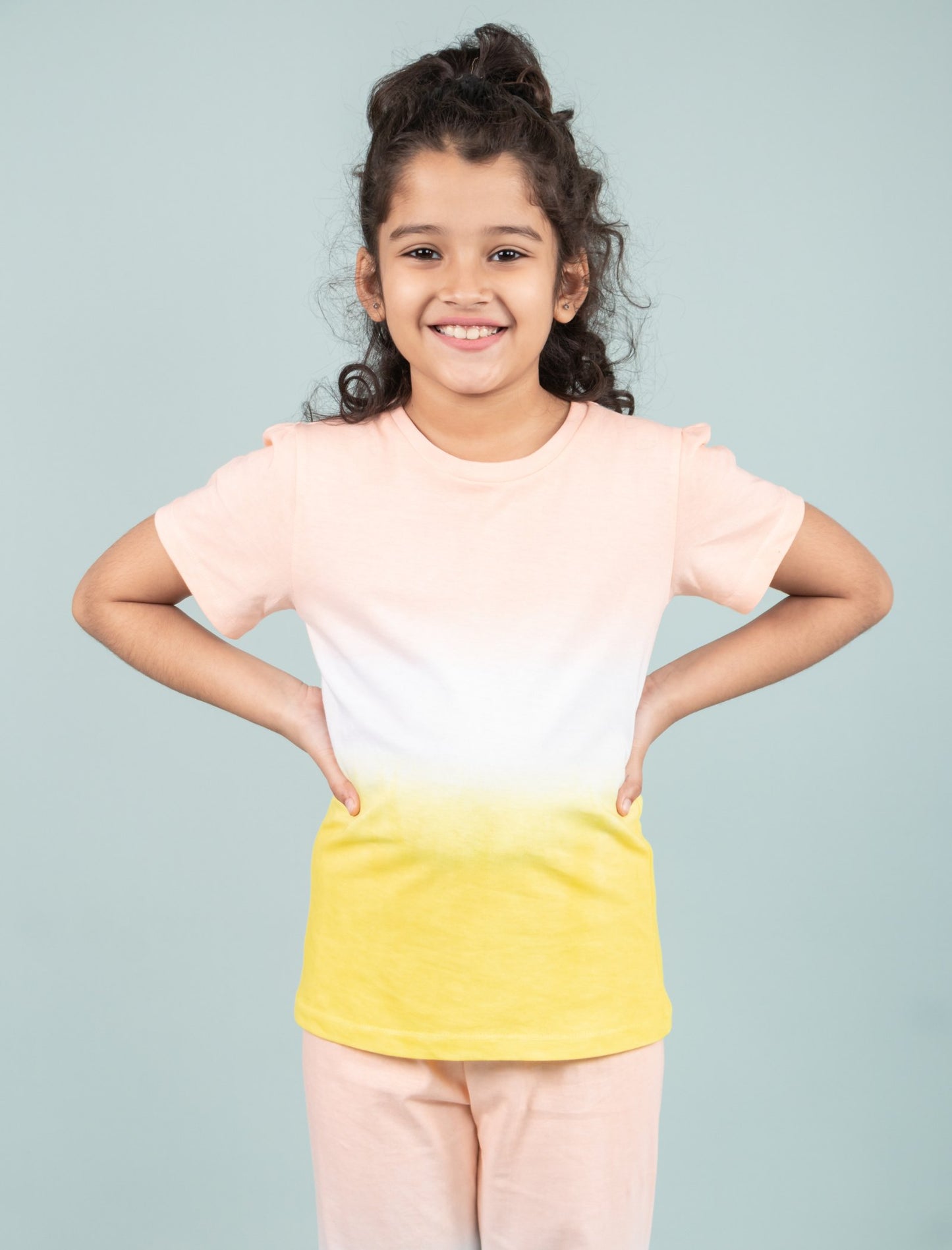 Girls Kids Ombre Pattern Tie-Dye Pure Cotton Sleepwear (Yellow - Peach)