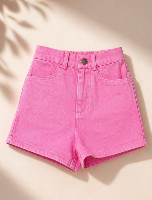 Candy Pink Denim Shorts for Girls