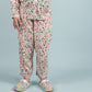 Girls Kids Floral Print Full Sleeve Night Suit (Beige)
