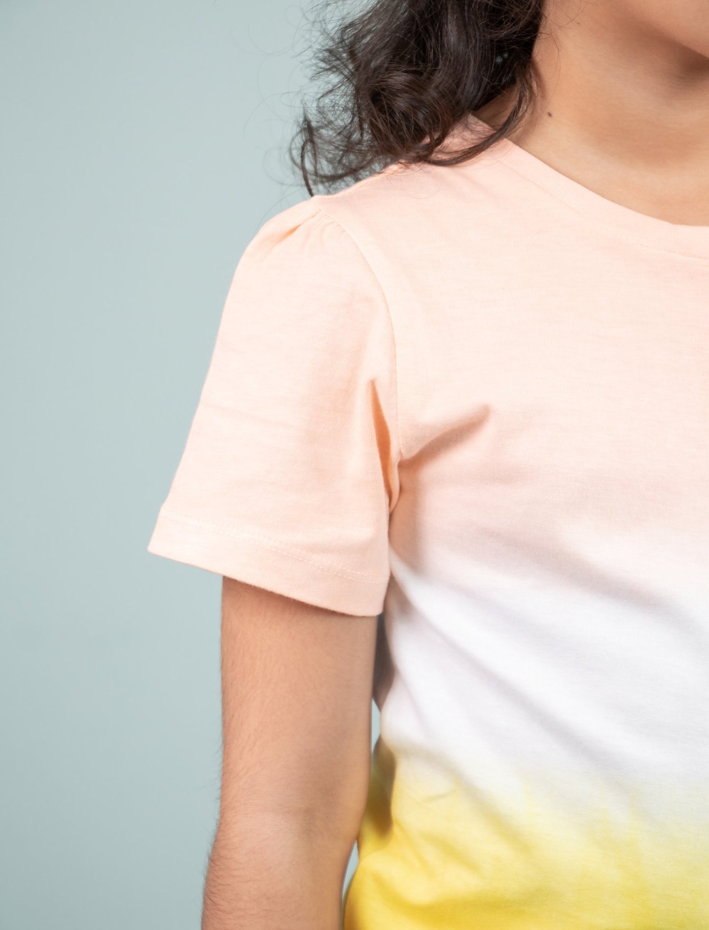 Girls Kids Ombre Pattern Tie-Dye Pure Cotton Sleepwear (Yellow - Peach)
