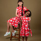 Girls Kids Floral Printed Pure Rayon Tiered Summer Dress (Red)