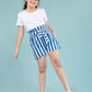 Girls Kids Pure Cotton Summer Striped Shorts (Blue)