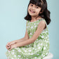 Girls Kids Block Printed Pure Cotton Sleeveless Summer Dress (Green)