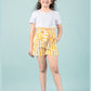 Girls Kids Pure Cotton Summer Striped Shorts (Yellow)