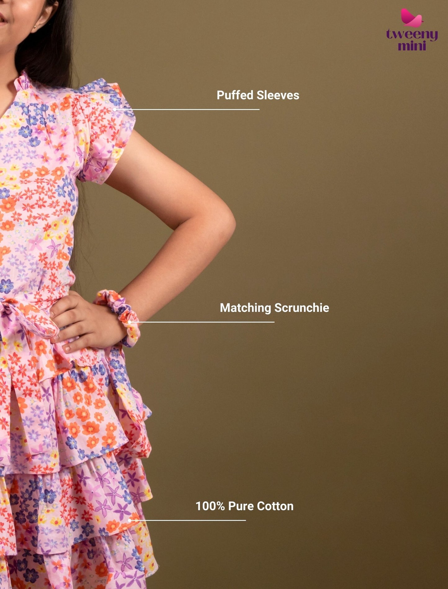 Ditsy Floral Tiered Dress (Pink)