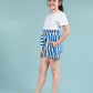 Girls Kids Pure Cotton Summer Striped Shorts (Blue)