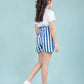 Girls Kids Pure Cotton Summer Striped Shorts (Blue)