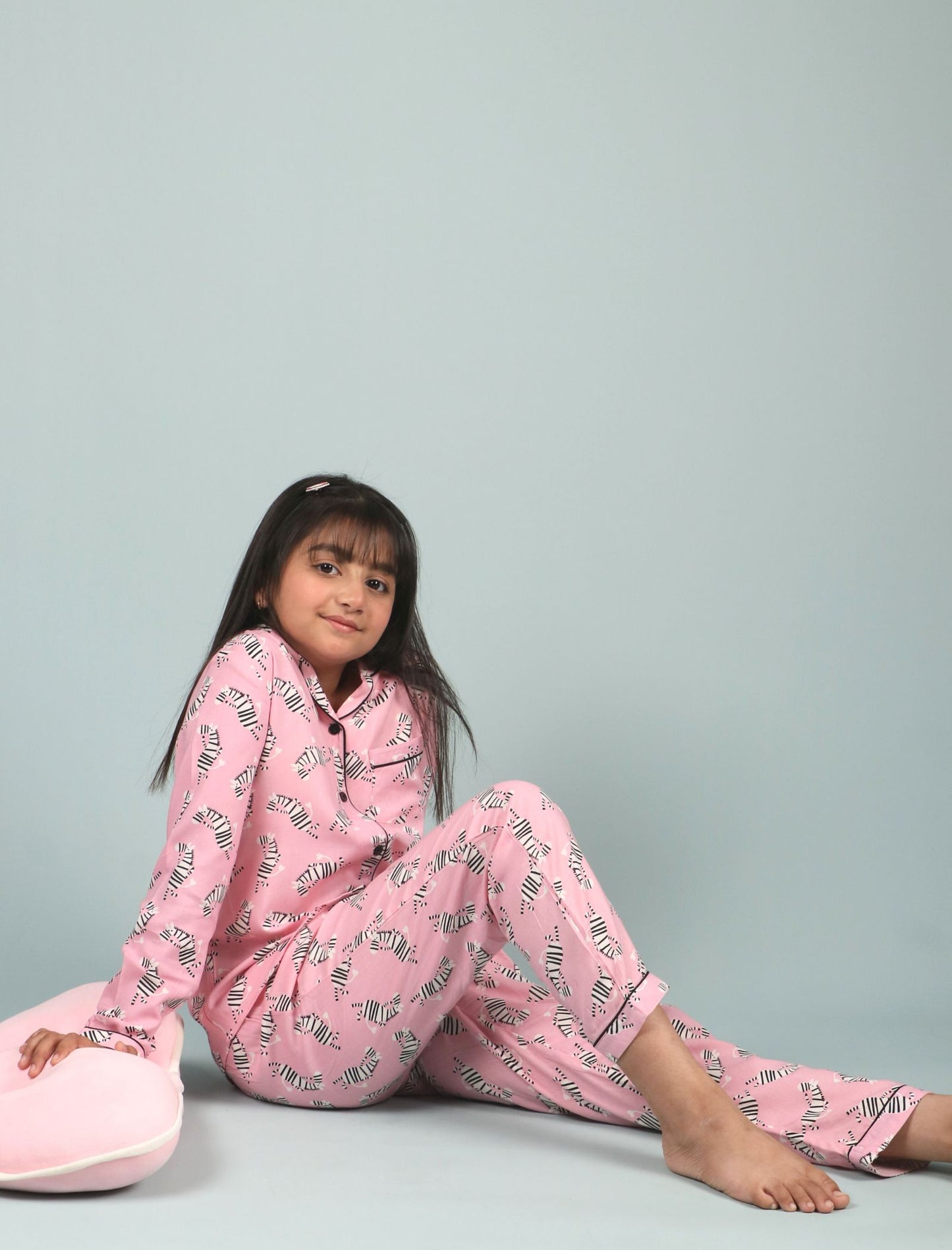 Girls Kids Zebra Print Sleepwear Full Sleeve (Pink)