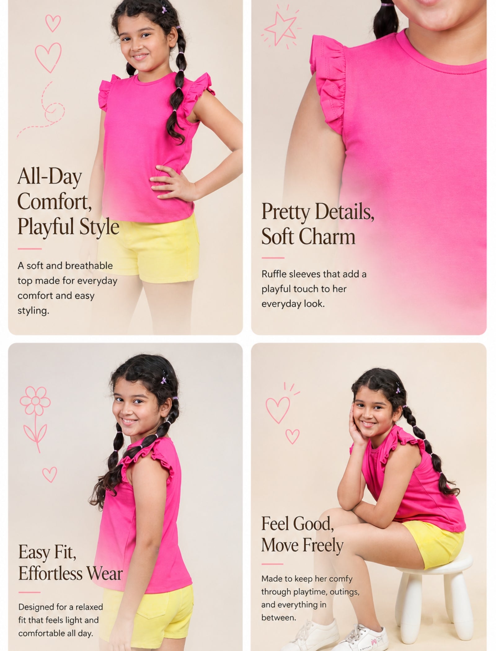 Flutter Sleeve Top - Hot Pink