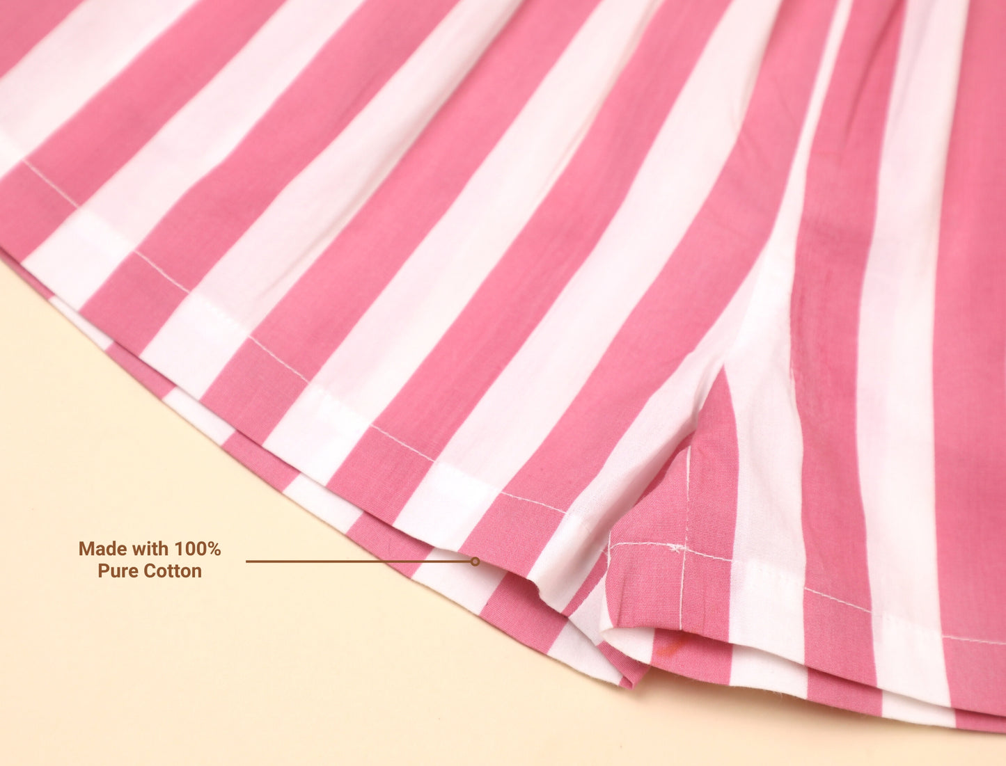 Girls Kids Pure Cotton Summer Striped Shorts (Pink)
