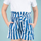 Girls Kids Pure Cotton Summer Striped Shorts (Blue)