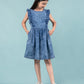 Elegant Style Denim Frill Dress (Dark Blue)