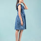 Elegant Style Denim Frill Dress (Dark Blue)