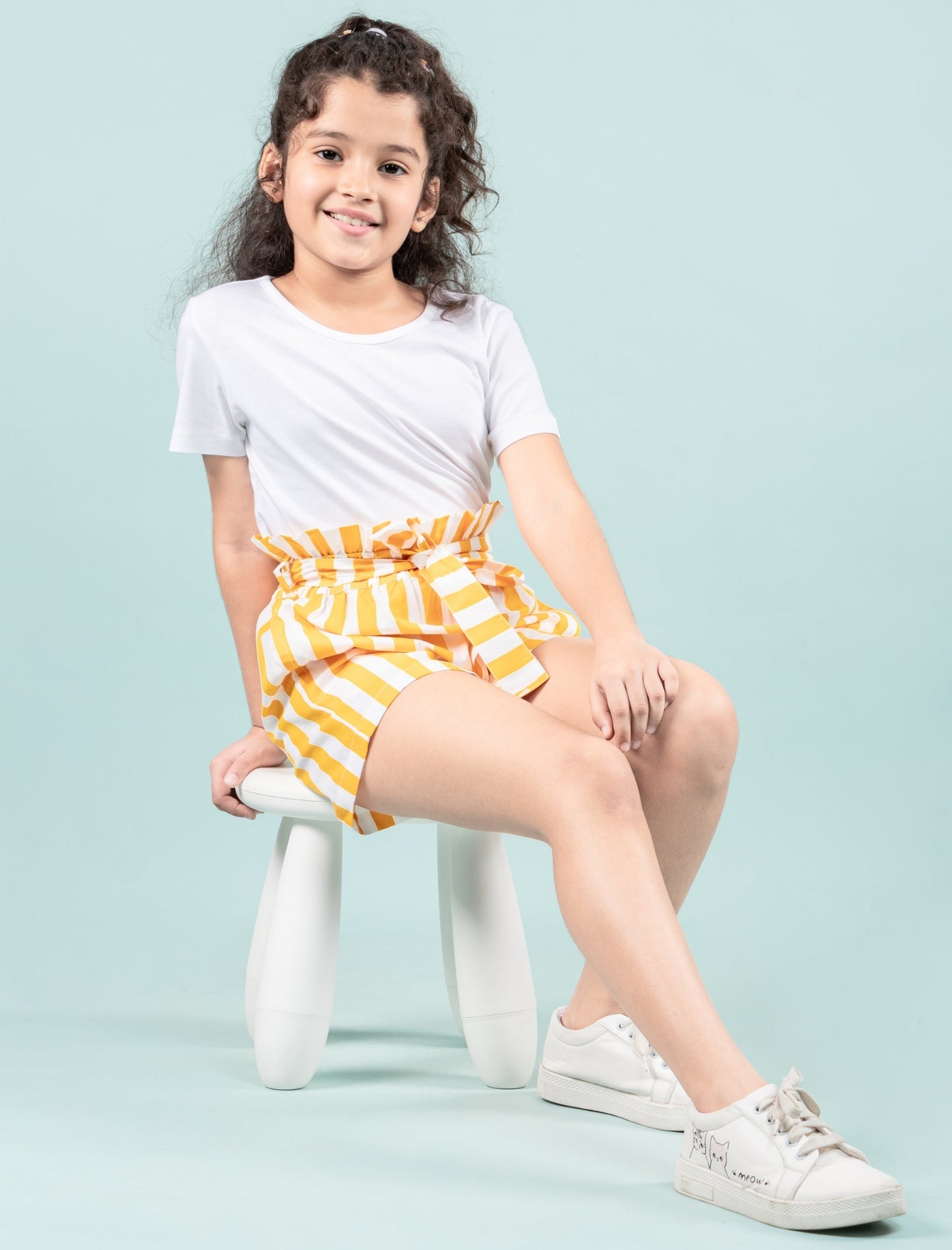 Girls Kids Pure Cotton Summer Striped Shorts (Yellow)