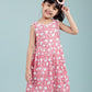 Girls Kids Block Printed Pure Cotton Sleeveless Summer Dress (Red)