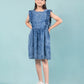 Elegant Style Denim Frill Dress (Dark Blue)