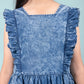 Elegant Style Denim Frill Dress (Dark Blue)