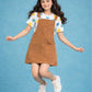 Classic Corduroy Girls Kids Pinafore Dress with Half Sleeve T-Shirt (Beige)