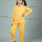 Girls Kids Floral Pure Rayon Print Full Sleeve Night Suit (Yellow)