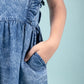 Elegant Style Denim Frill Dress (Dark Blue)