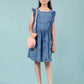 Elegant Style Denim Frill Dress (Dark Blue)