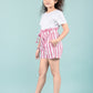 Girls Kids Pure Cotton Summer Striped Shorts (Pink)