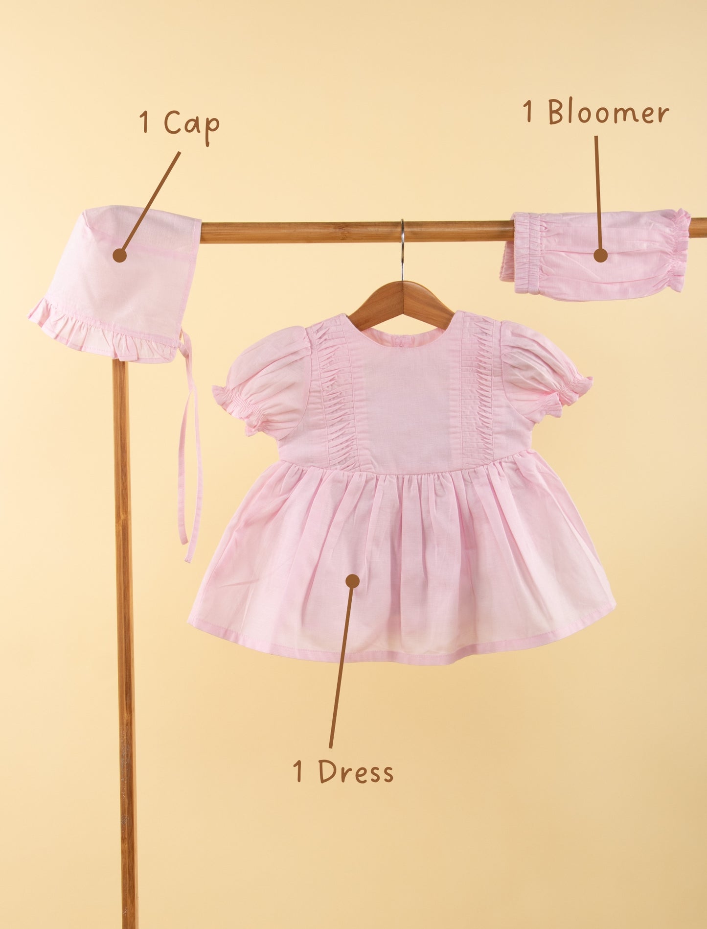 Newborn Baby Girl Summer Frock with Matching Cap and Bloomer (Pink) - Tweeny Mini