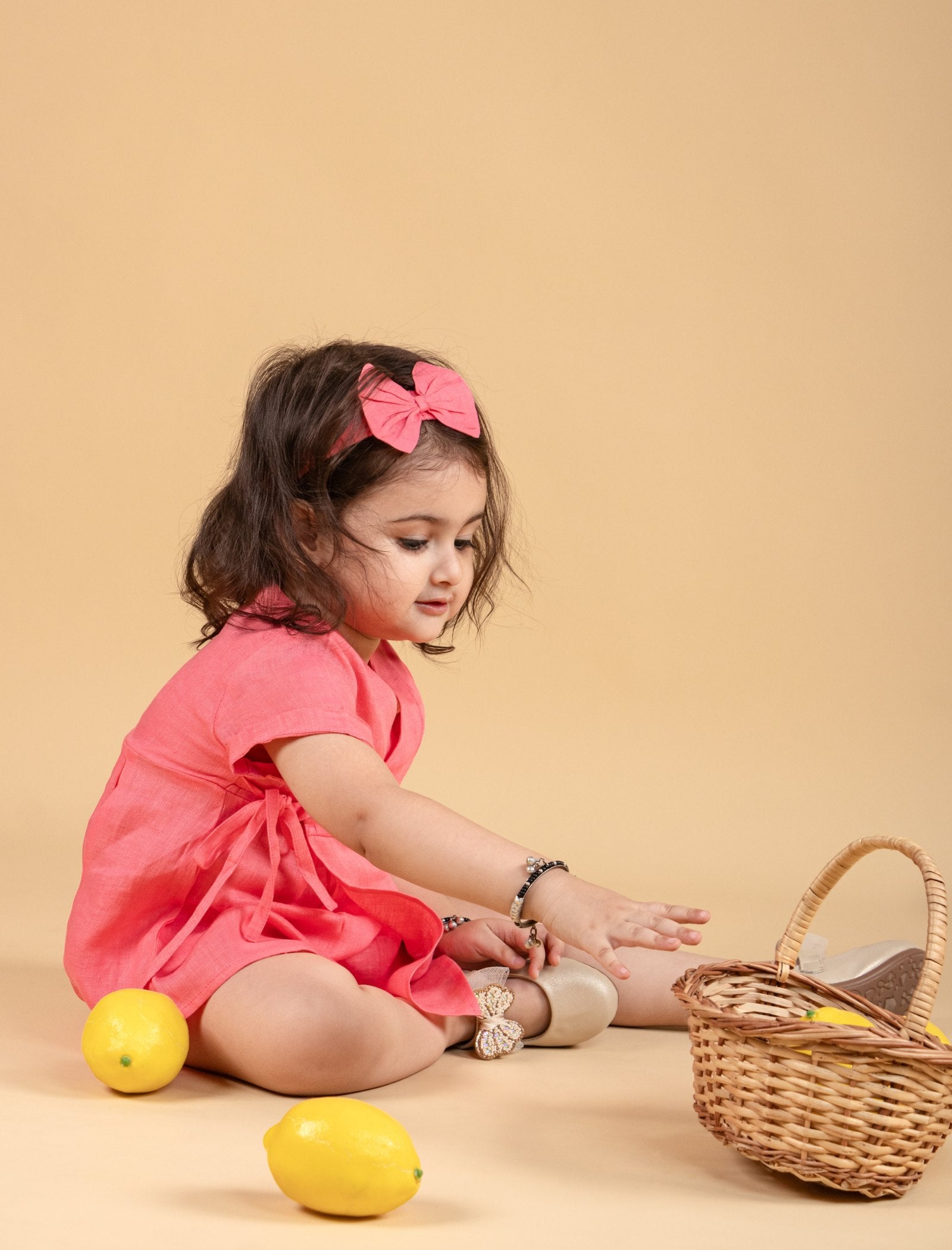 Pure Cotton Wrap Style Infant Baby Dress For Girls Kids with Headband (Coral Red) - Tweeny Mini