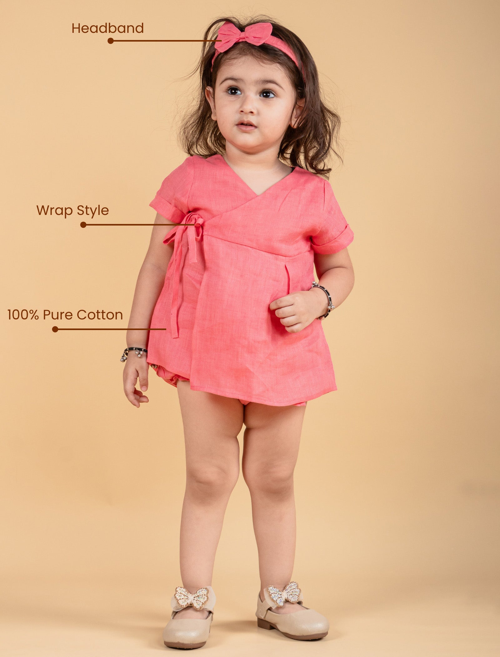 Pure Cotton Wrap Style Infant Baby Dress For Girls Kids with Headband (Coral Red) - Tweeny Mini