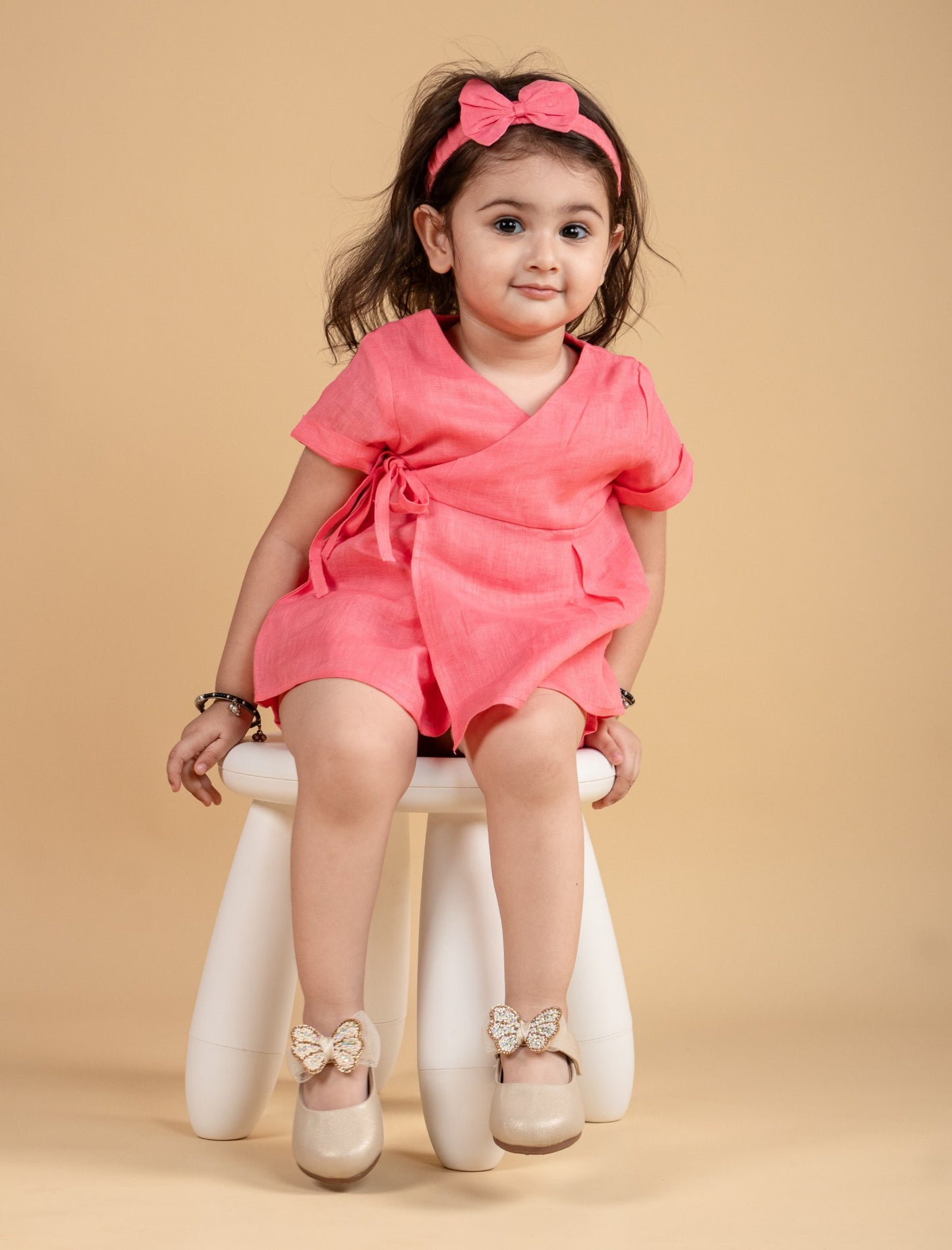 Pure Cotton Wrap Style Infant Baby Dress For Girls Kids with Headband (Coral Red) - Tweeny Mini