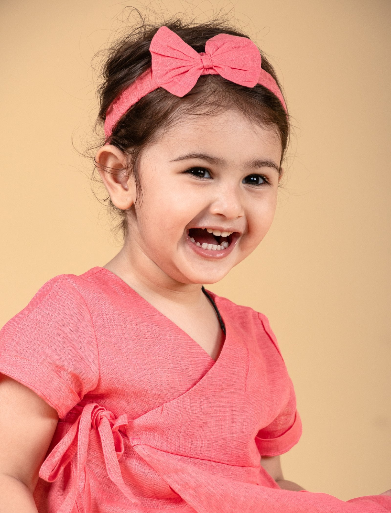 Pure Cotton Wrap Style Infant Baby Dress For Girls Kids with Headband (Coral Red) - Tweeny Mini